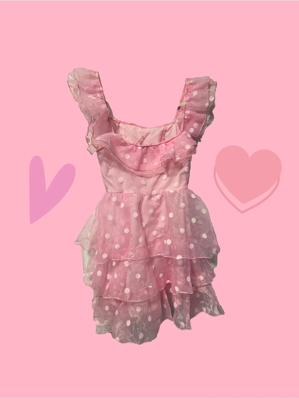 Pink Polka Dot Ruffle Tiered Organza Dress - Picture 2 of 2